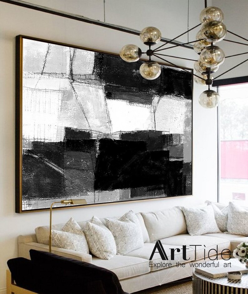Large Original Oil PaintingBlack And White Wall ArtCanvas Etsy