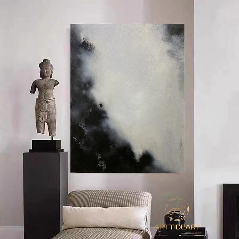Black and White Wall Art Large Black Abstract Painting Black Etsy