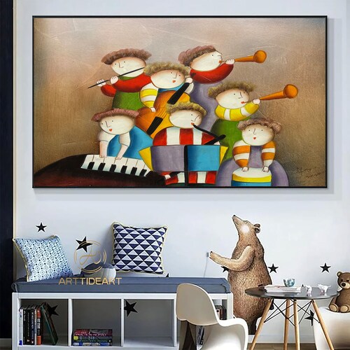Large Original Children's performance Painting Contemporary Art abstract wall art bedroom canvas Canvas Wall Art shops Colorful Wall Art kids art