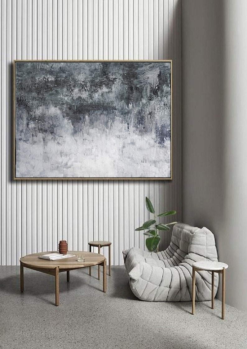 Black Canvas Painting Large Abstract Black and White Painting Etsy