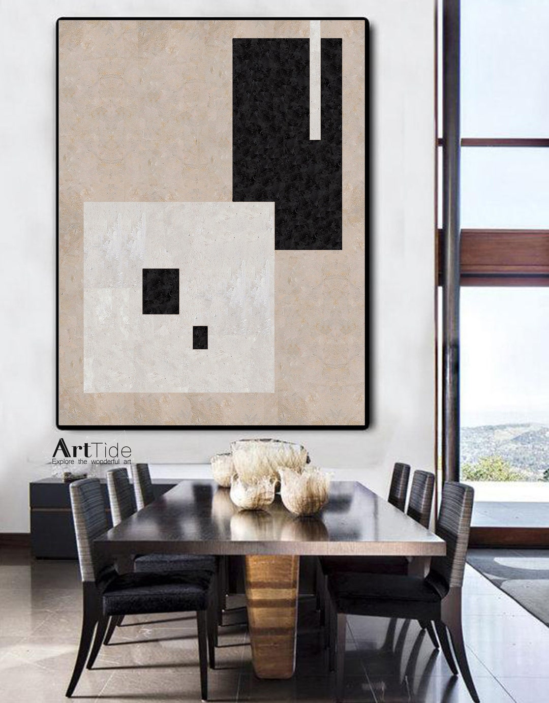 Original Art Abstract Painting Black and White Minimalist Painting ...