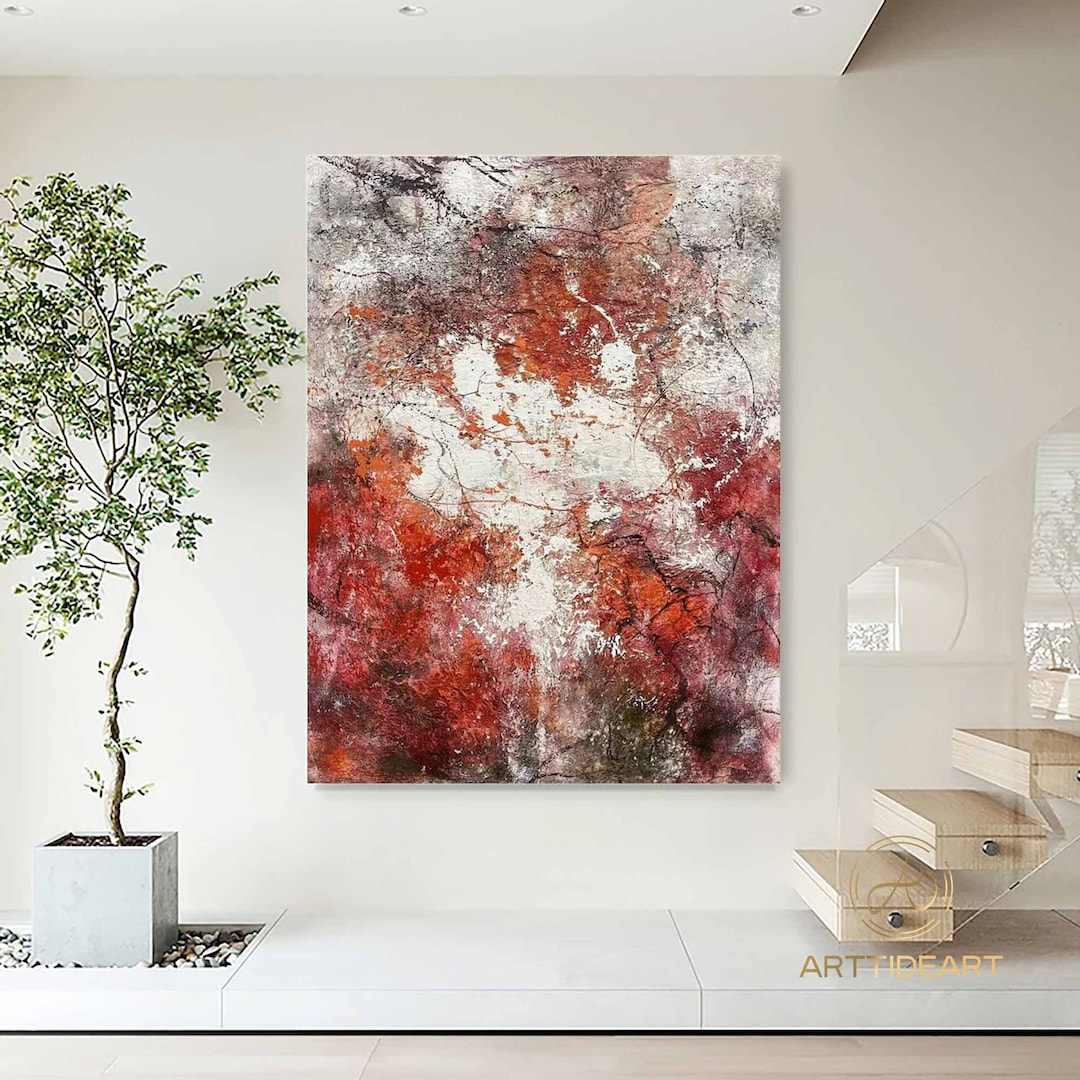 Large Abstract Red Painting Framed Oversize Canvas Original Modern Wall