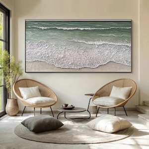 Green Ocean Wave Painting: 3D Texture Abstract Coastal Art