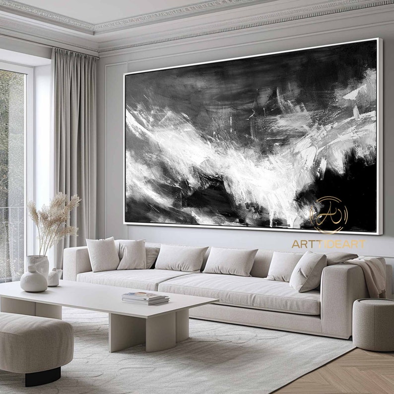 Large Black and White Abstract Painting: Modern Textured Canvas Art - Etsy