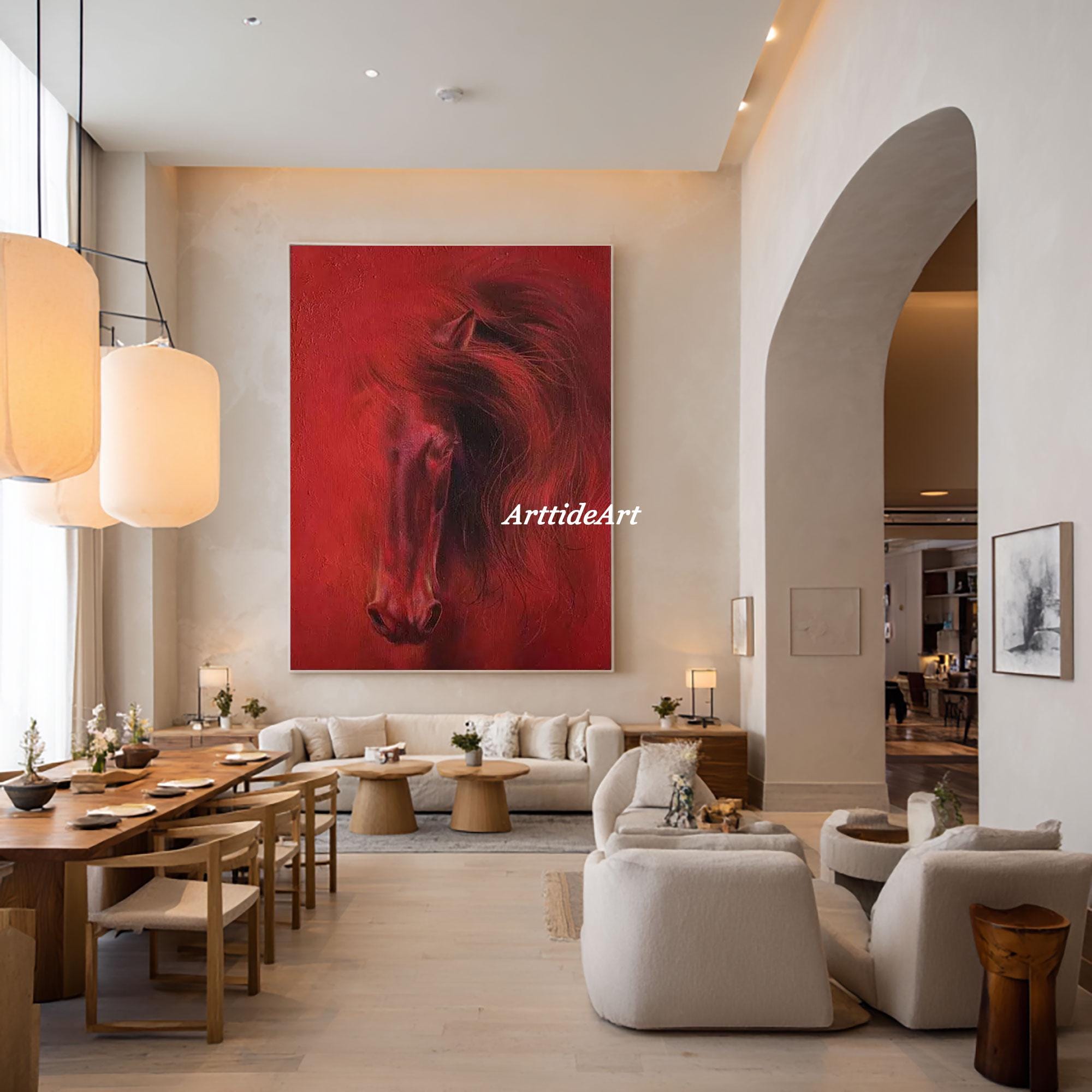 Large Red Horse Oil Painting on Canvas Modern Abstract Stallion Wall ...