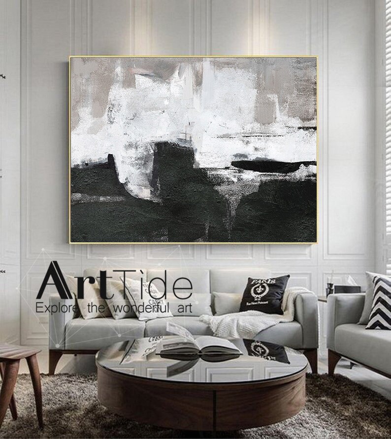Large Original Oil Paintingblack and White Wall Artcanvas Etsy