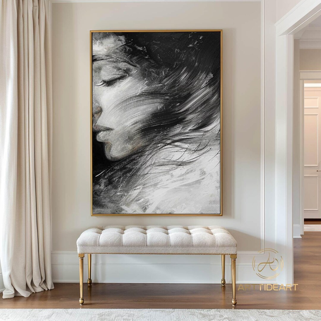 Black and White Woman Face Wall Art Black Abstract Figure Painting ...