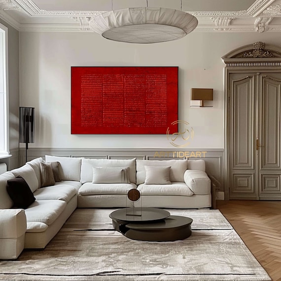 大きな赤い抽象画、モダンな3Dテクスチャ壁アート - Etsy 日本