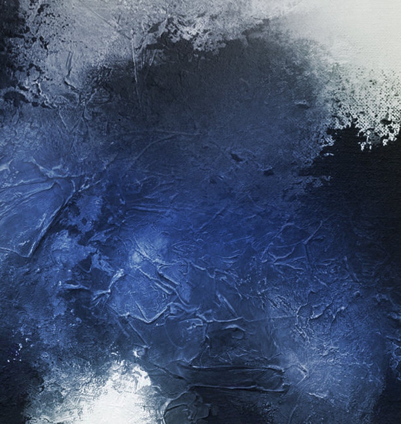 Ocean Painting,Black White Painting,Large Abstract Painting Blue Abstract Painting Horizontal Wall Art,Handmade Art,Blue Oil Painting