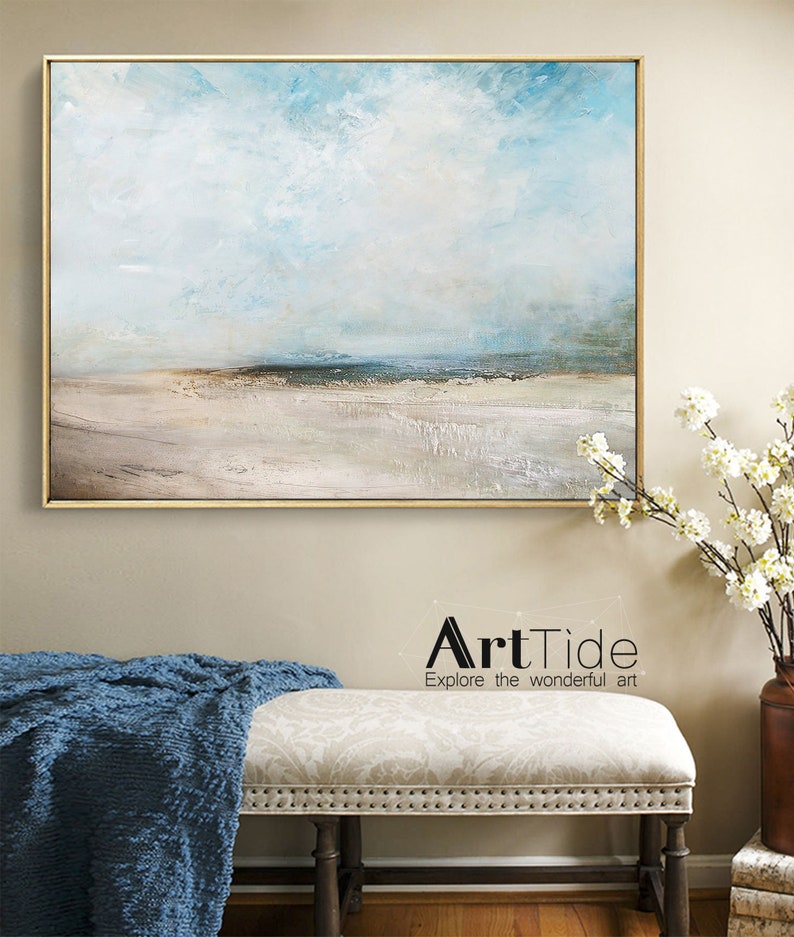 Original Beach Abstract Painting Large Sky And Sea Painting Large Ocean Canvas Painting Cloud Painting Painting For Living Room Seascape Art image 3