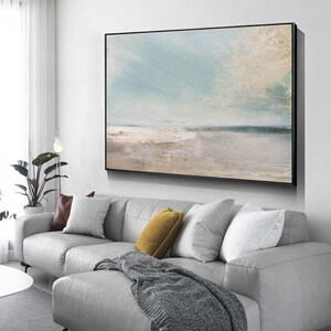 Large sky and sea painting beach scene painting original large ocean canvas painting blue green sky painting living room canvas painting image 6