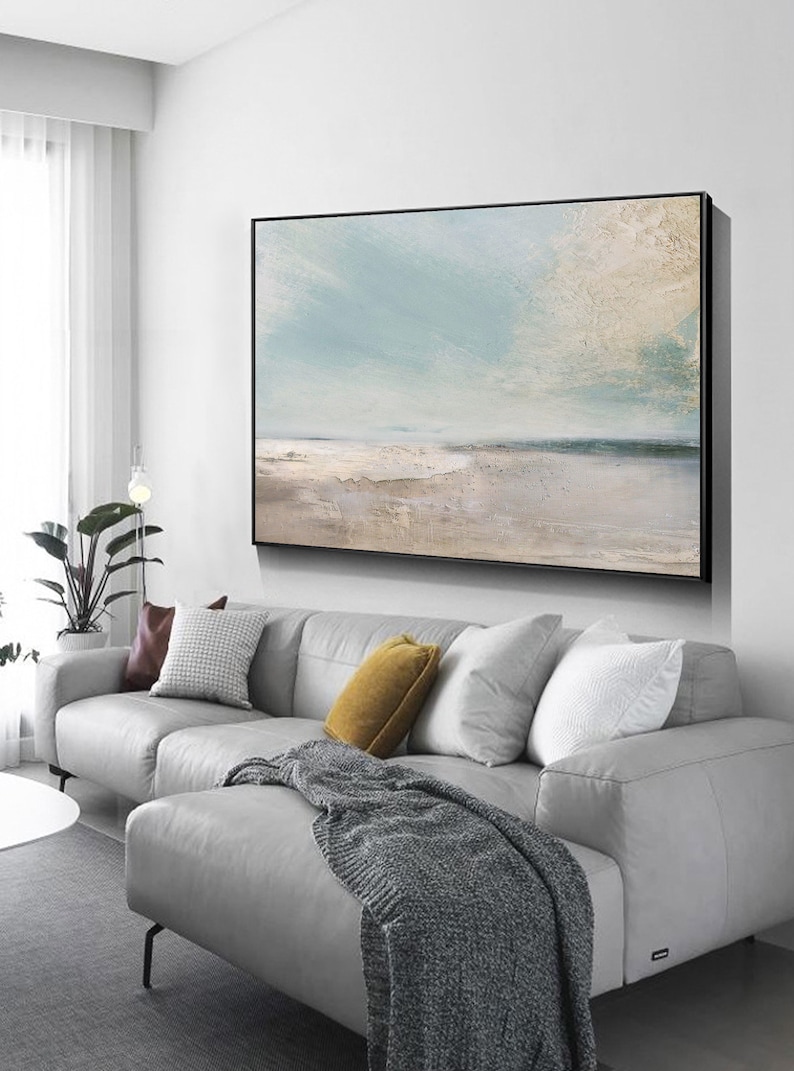 Large sky and sea painting beach scene painting original large ocean canvas painting blue green sky painting living room canvas painting image 6