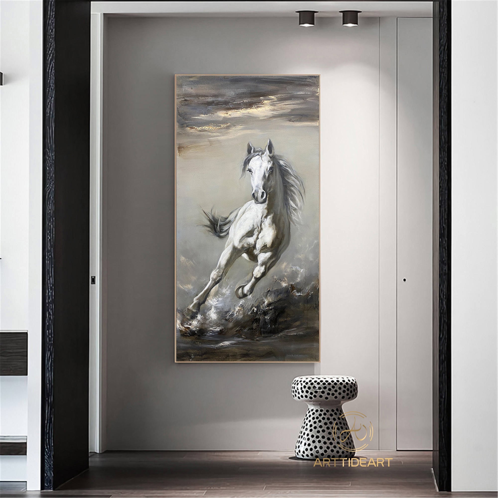 Cheval bienvenue peinture acrylique sur ardoise - Un grand marché