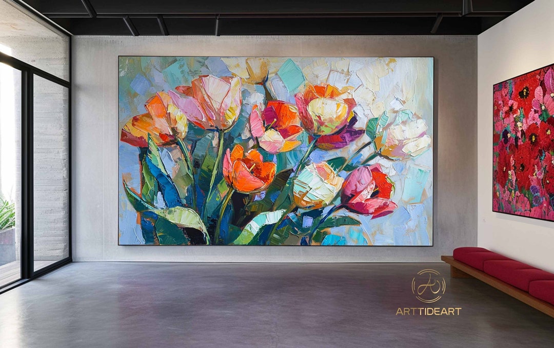 Original Tulip Oil Painting on Canvas: Abstract Floral Wall Art - Etsy
