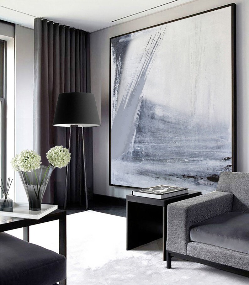 Black White Wall Art Grey White Minimalist Canvas Art Large | Etsy