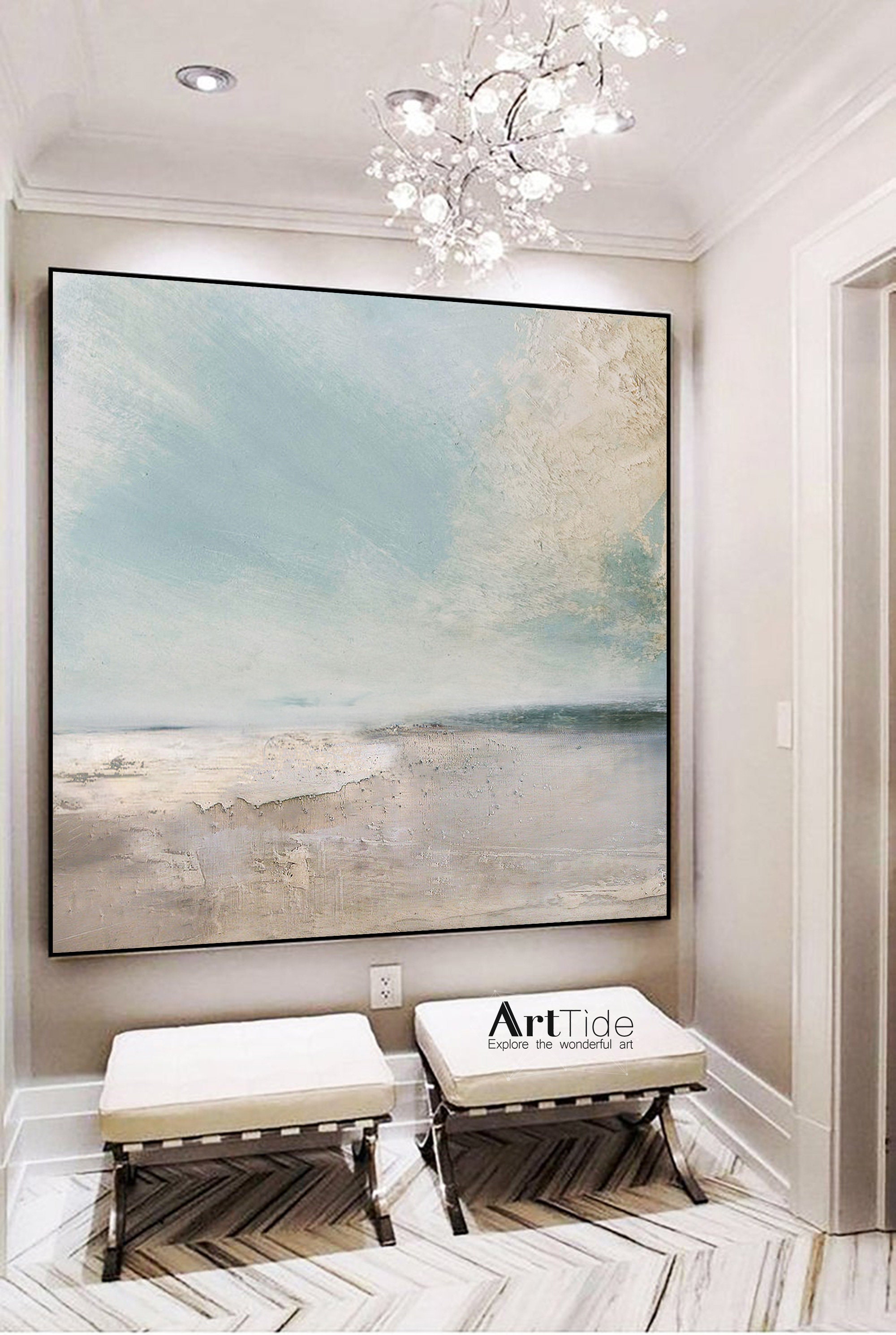 Abstract Ocean Oil Painting on Canvas: Coastal Beach House Wall Art - Etsy
