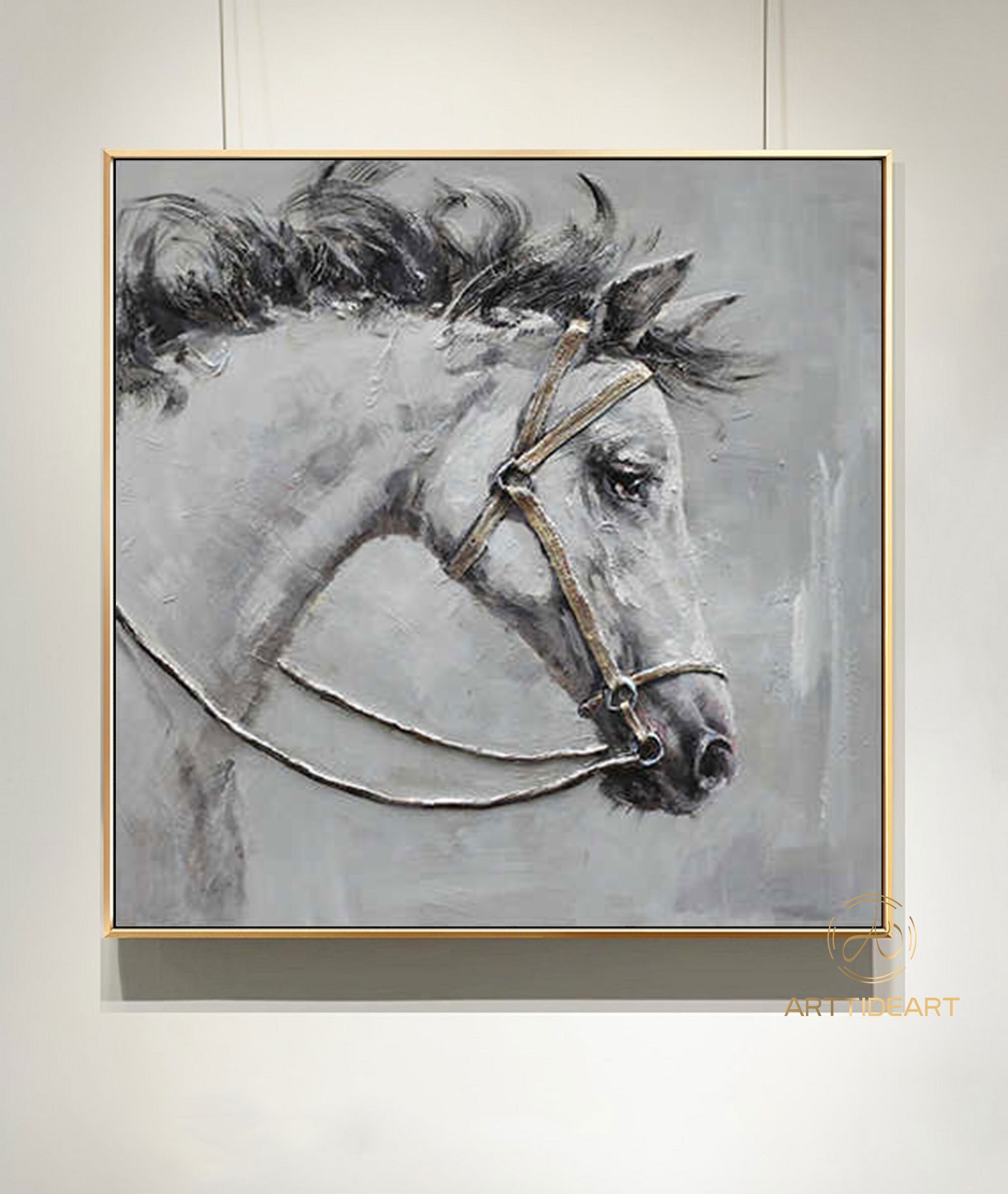 Large Original Horse Painting Horse Decor Horse Wall Art White Etsy