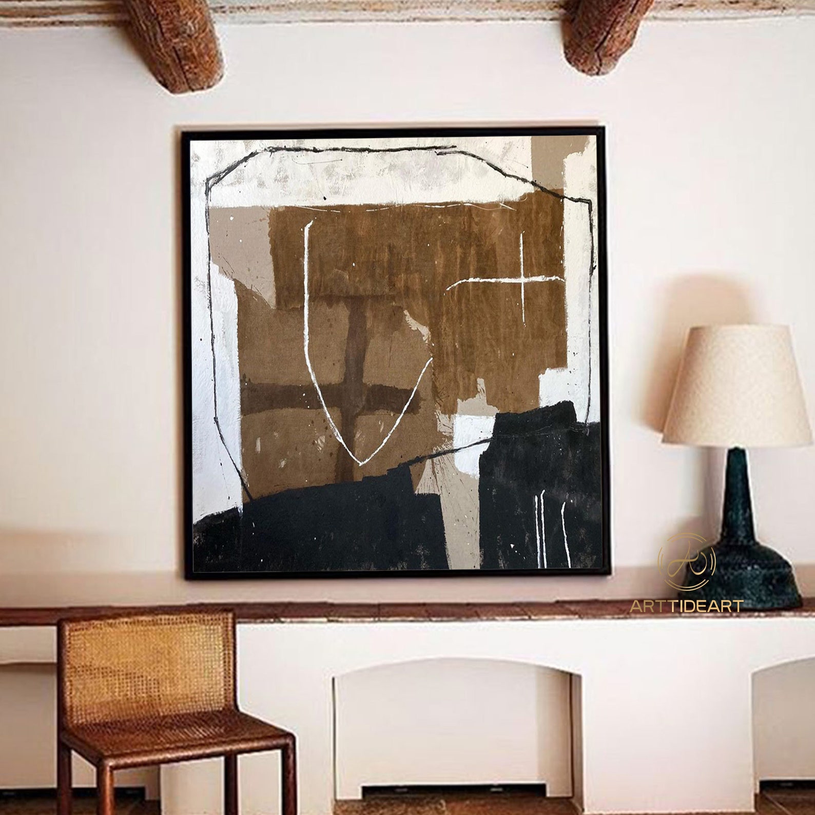 Large Abstract Brown Minimalist Wall Art Black and White | Etsy