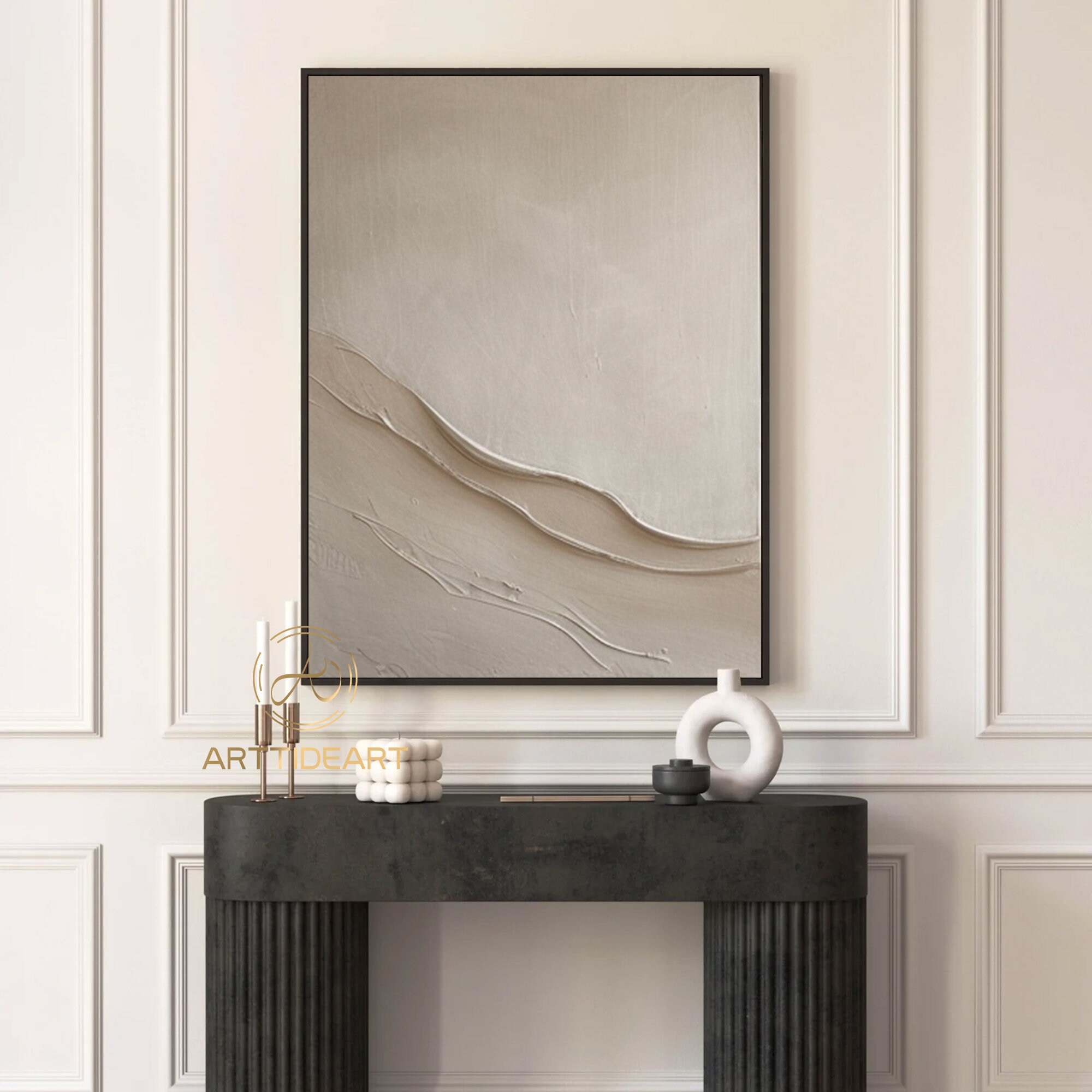 Large Beige Plaster Wall Art Beige Abstract Wave Painting Beige 3D ...