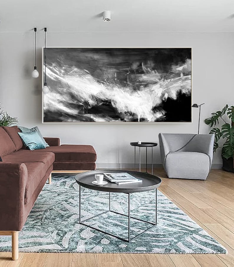 Large Black and White Abstract Painting: Modern Textured Canvas Art - Etsy