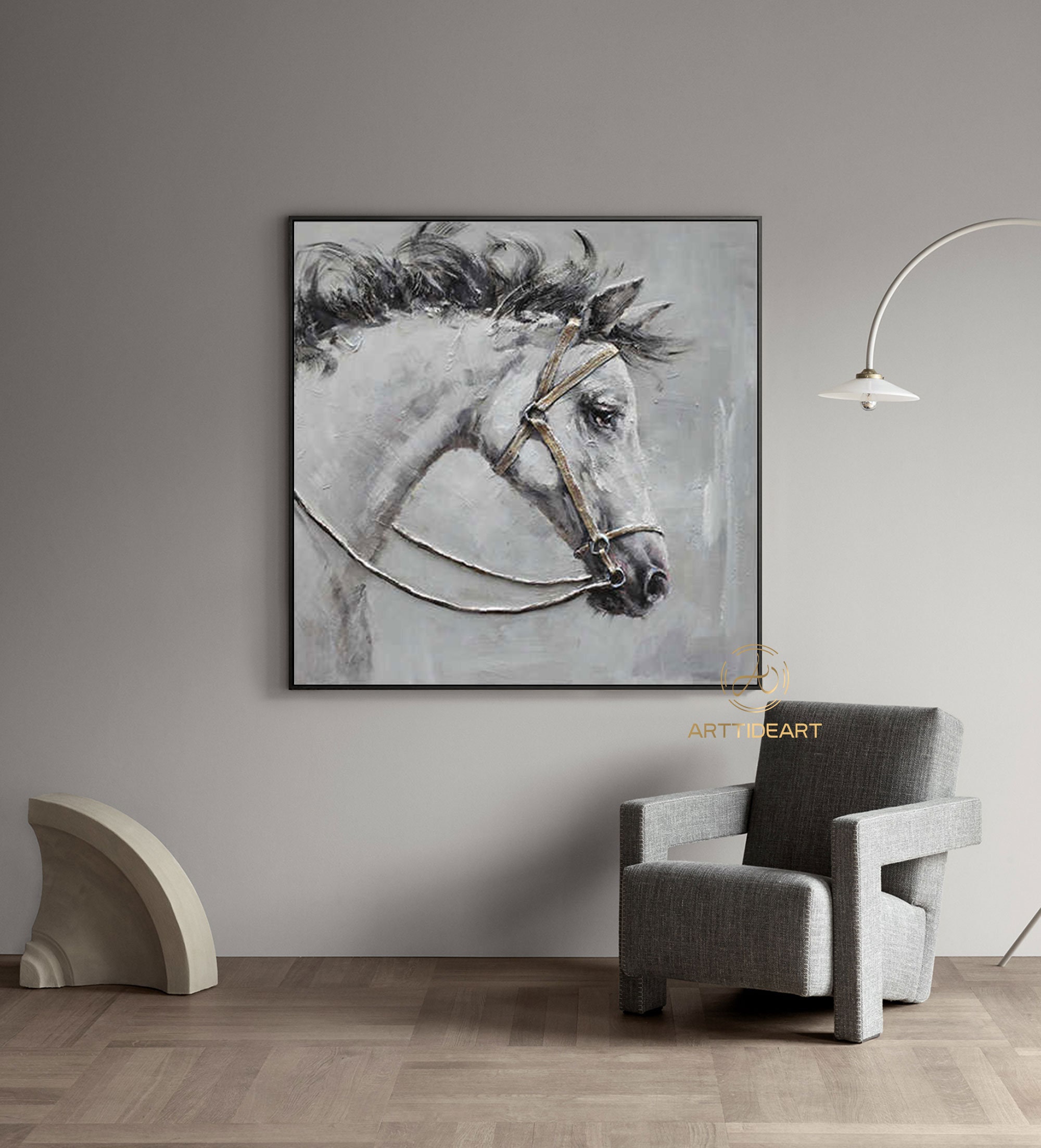 Large Original Horse Painting Horse Decor Horse Wall Art White Etsy