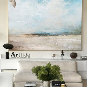 Original Beach Abstract Painting Large Sky And Sea Painting Large Ocean Canvas Painting Cloud Painting Painting For Living Room Seascape Art image 5