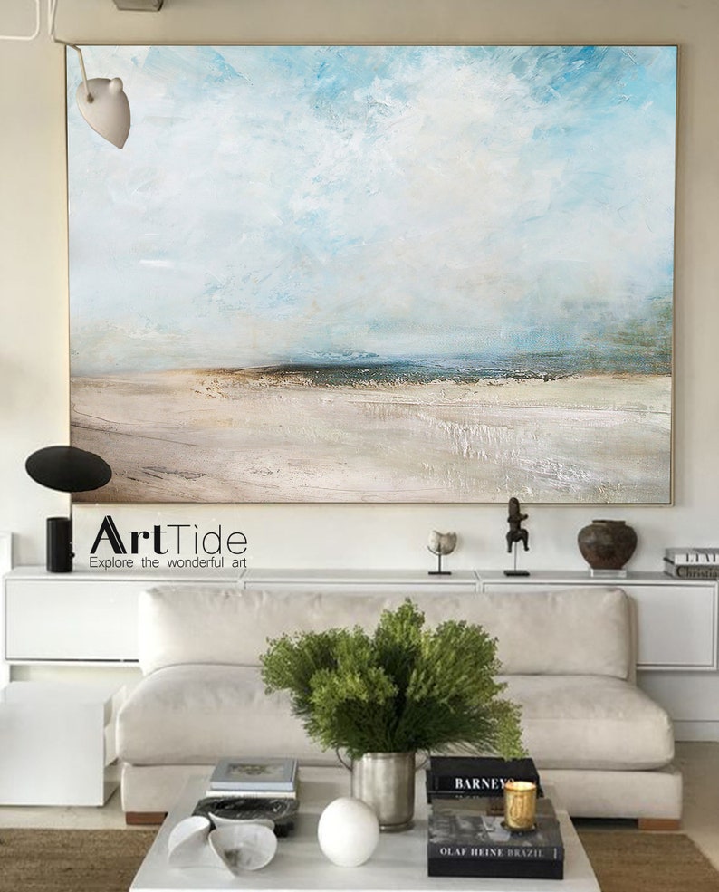 Original Beach Abstract Painting Large Sky And Sea Painting Large Ocean Canvas Painting Cloud Painting Painting For Living Room Seascape Art image 5