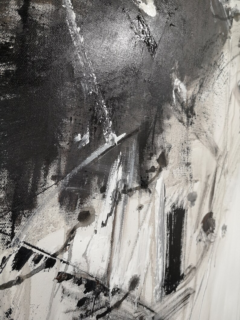Large Canvas Wall Art Abstract Black and White Oil Painting Etsy