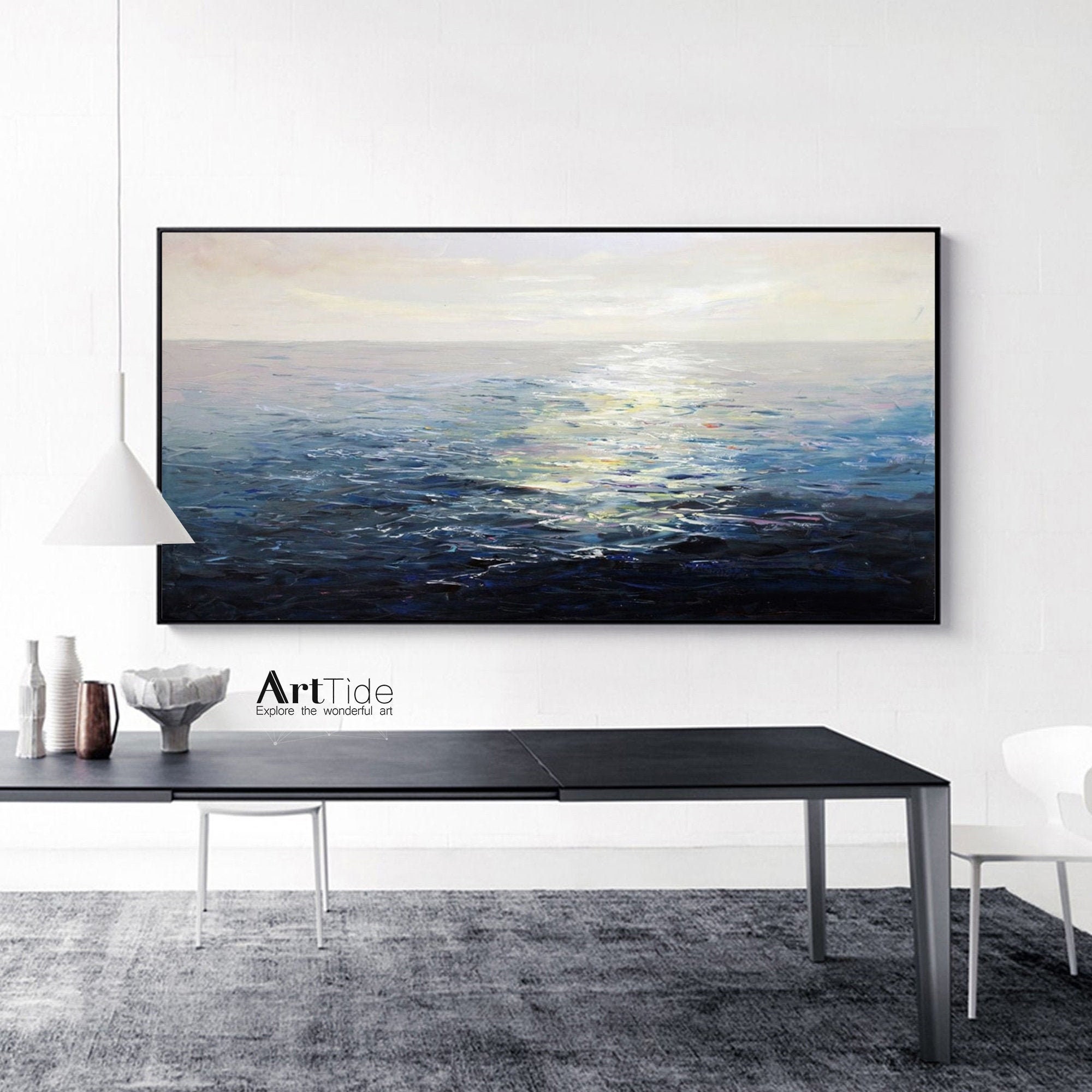 Large Ocean Abstract Painting Blue Ocean Abstract | Etsy