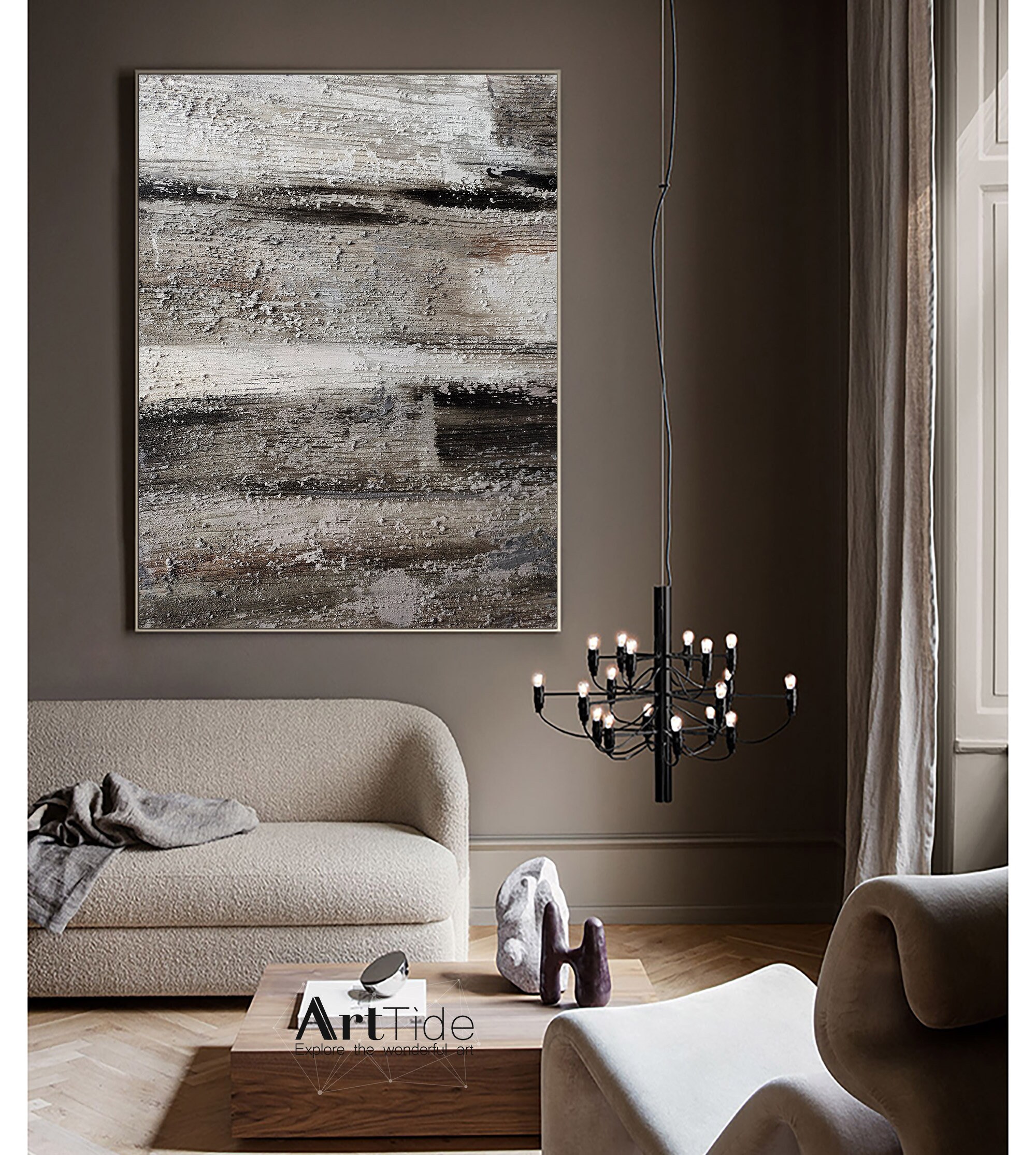 Large White Gray Abstract Painting Minimalist Painting Modern Etsy