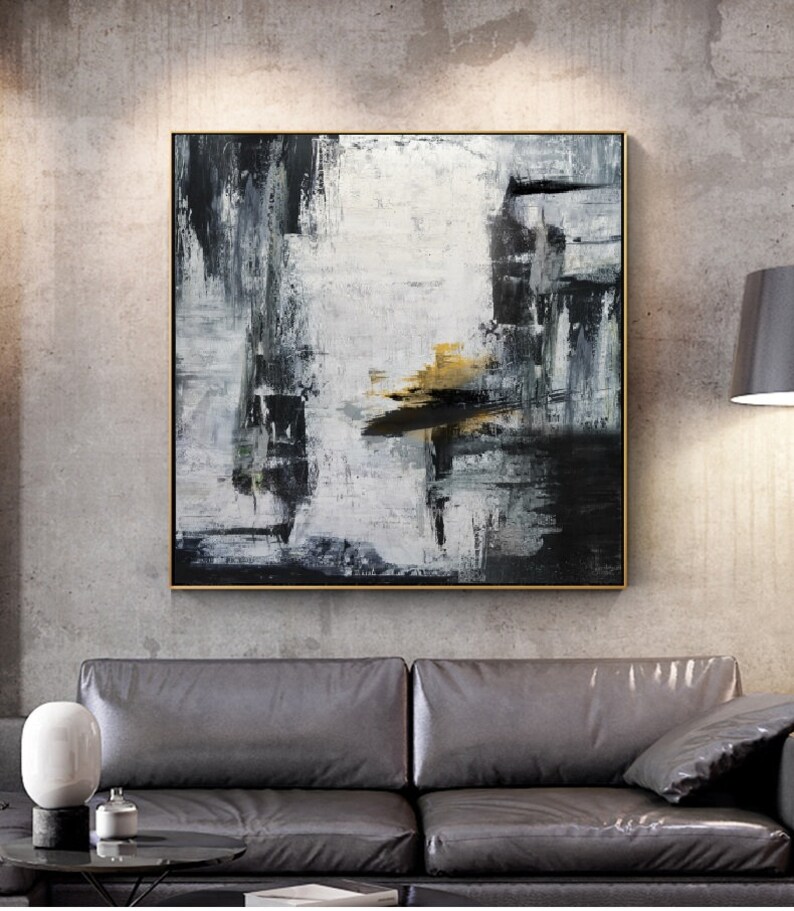 Gold and white wall art Gold Canvas Art Black White Painting Etsy