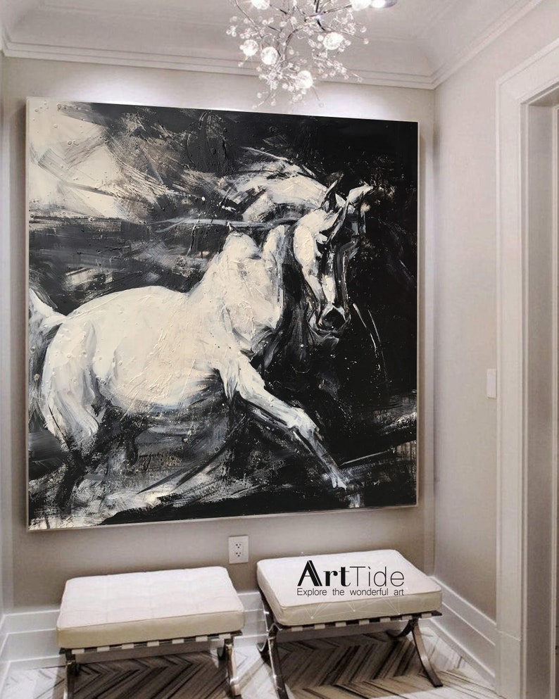 Large Original Horse Painting Horse Decor Horse Wall Art White Etsy Canada