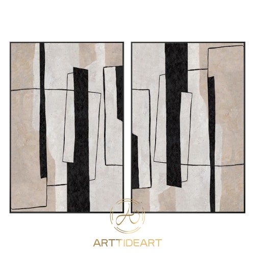 Large Minimalist Abstract Painting Beige Painting Set of 2 Beige Wall Art Beige black Minimalist Painting On Canvas Set of 2 shops Beige Painting