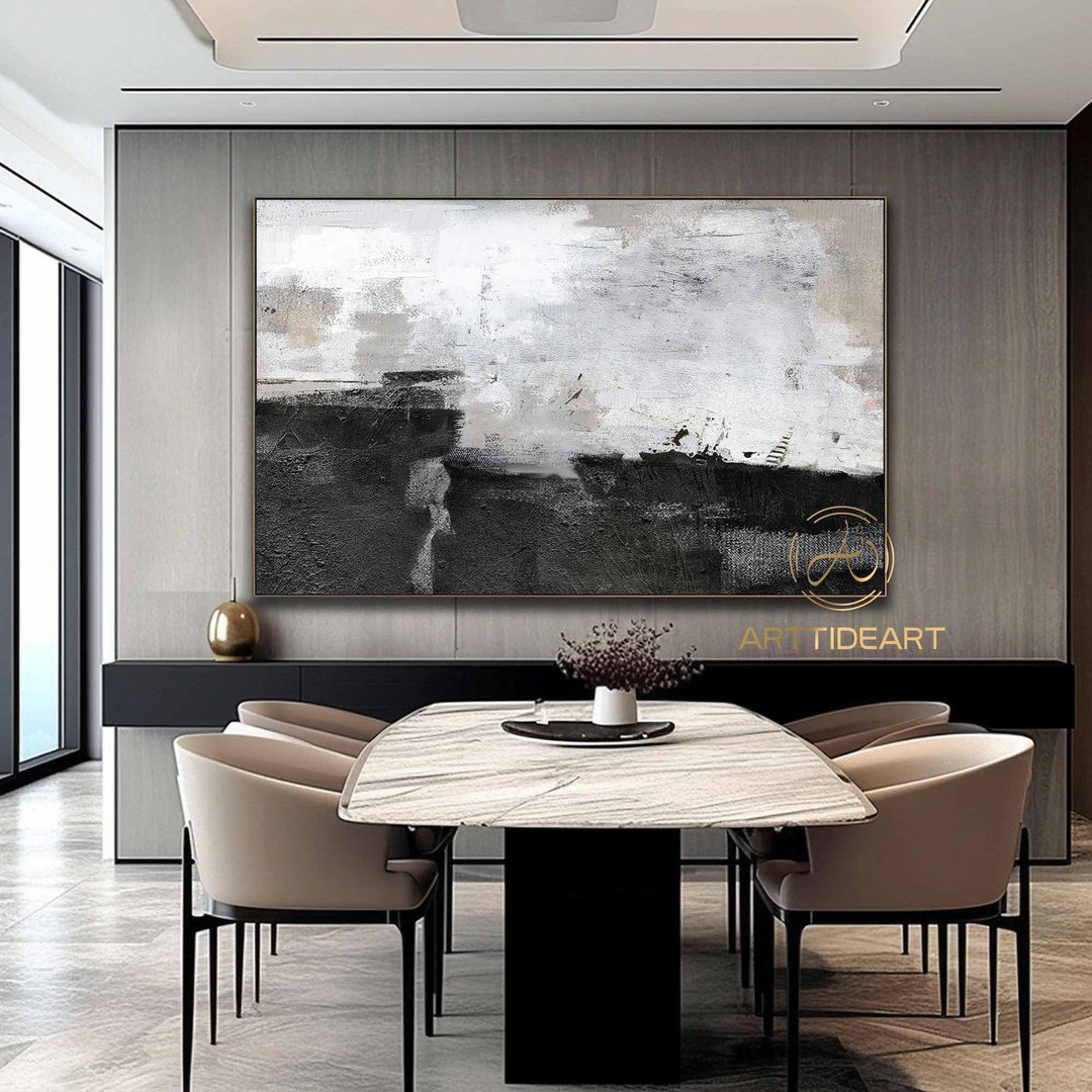 Large Black and White Abstract Painting: Textured Canvas Art - Etsy