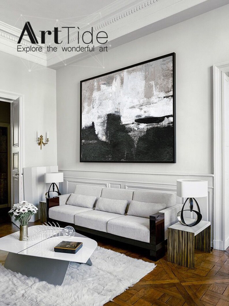 Large Original Oil Paintingblack and White Wall Artcanvas Etsy