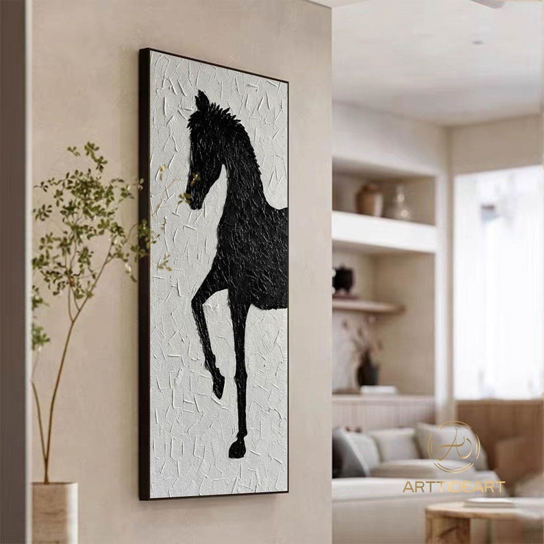 Abstract Black Horse Oil Painting on Canvas: Modern Animal Wall Art - Etsy