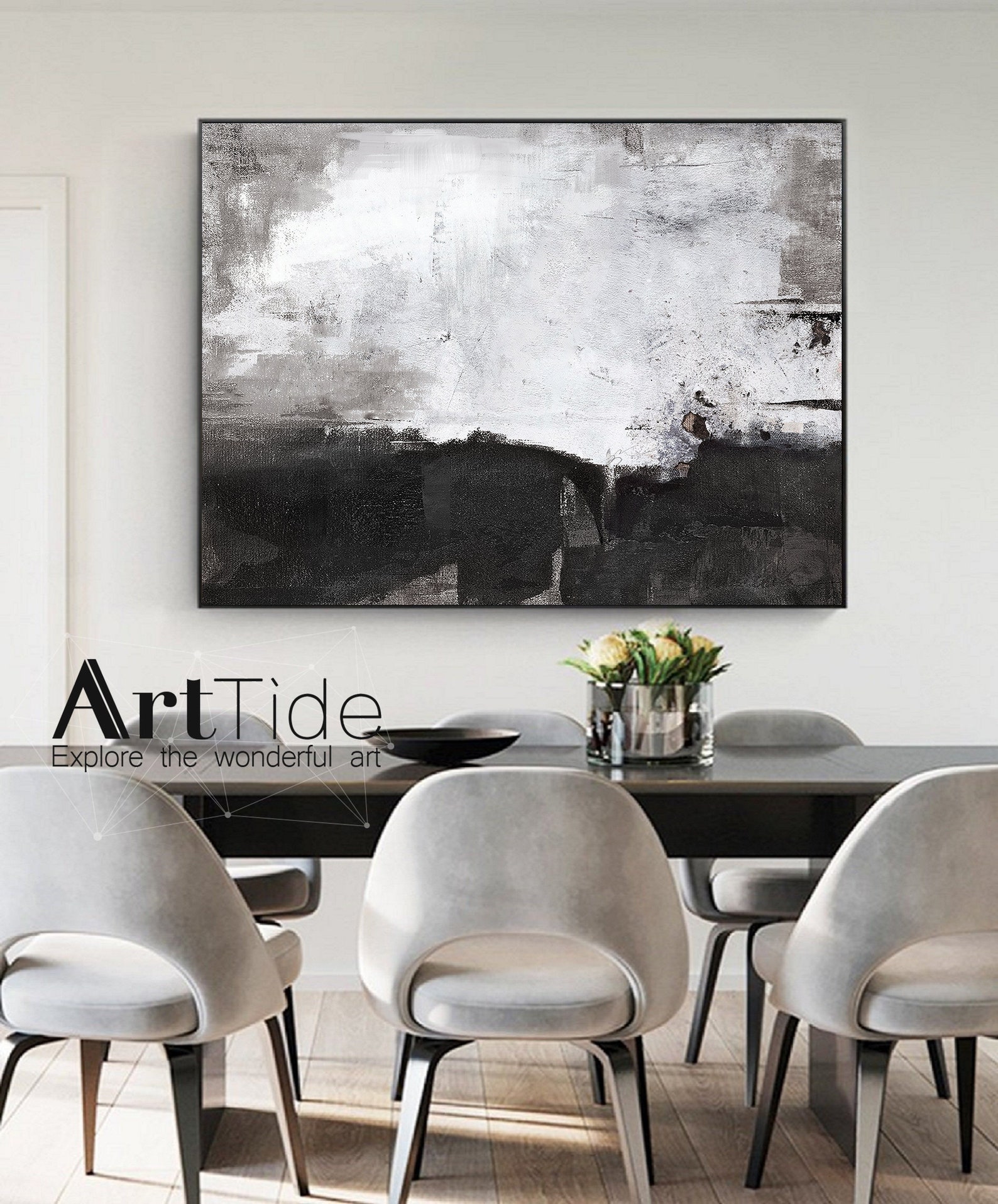 Oversize Wall Art Paintingblack and White Wall Artgrey Art Etsy