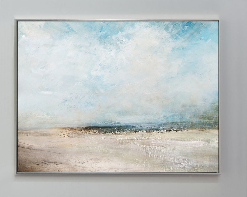 Original Beach Abstract Painting Large Sky And Sea Painting Large Ocean Canvas Painting Cloud Painting Painting For Living Room Seascape Art image 4