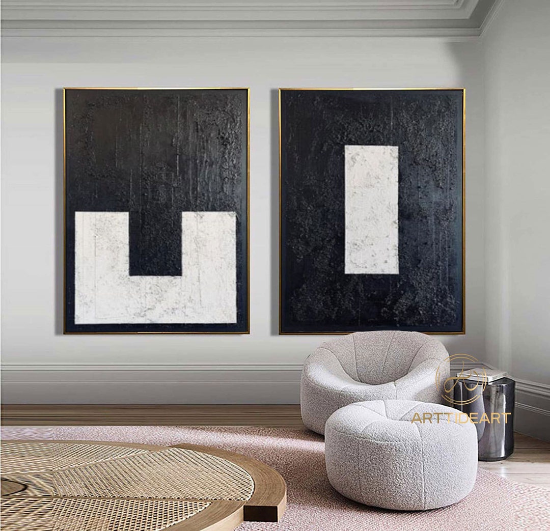 Black 3D Textured Art Set of 2 Black Wall Art Black and White Etsy