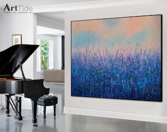 Abstract Flower Painting,Large Flower Painting Acrylic ,Lavender landscape,Original Flower Landscape Painting,Bright Colorful Flower