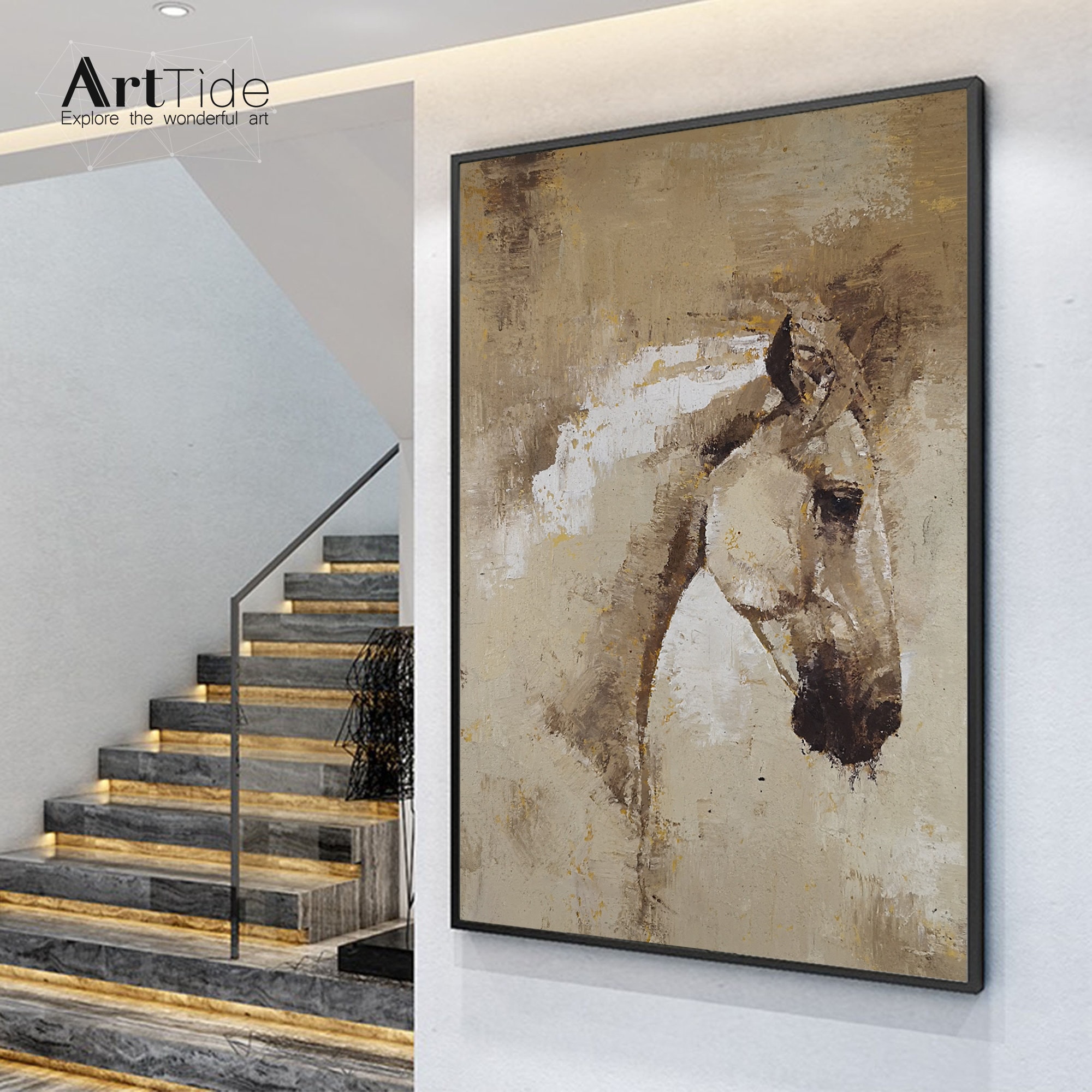 Acrylic White Horse Canvas Painting Horse Canvas Wall Art Animal