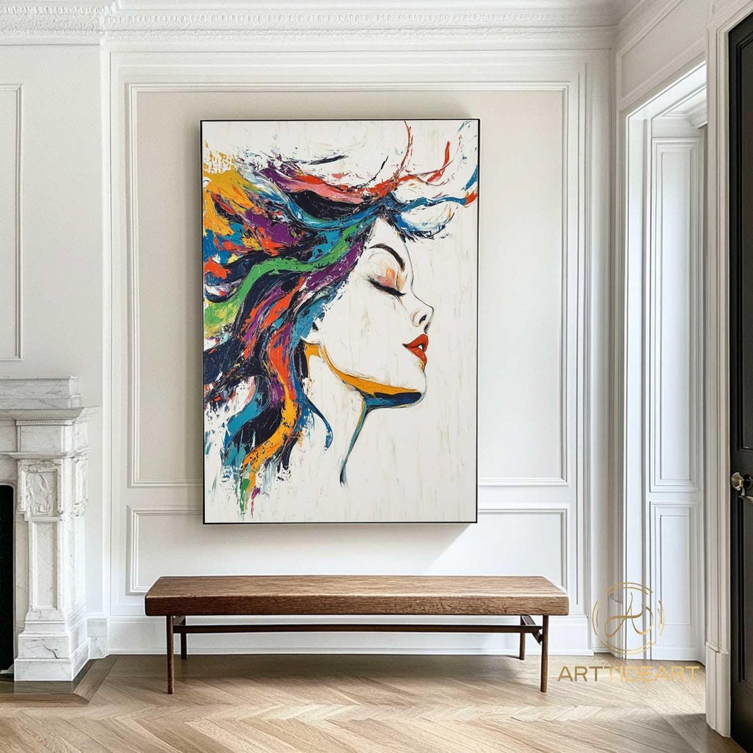 Original Woman Face Painting on Canvas Abstract Female Figure Painting ...