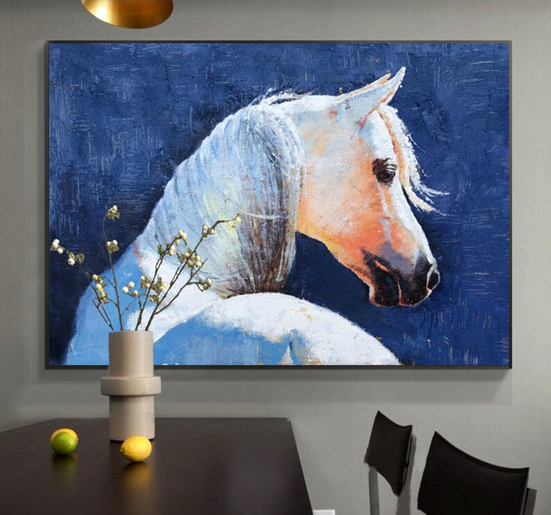 Original White Horse Arthorse Portrait Canvas Arthorse Decor Etsy