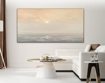 Large Seascape Painting: Abstract Ocean Art, Coastal Sky