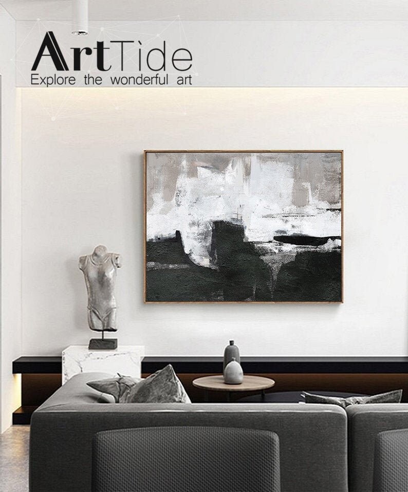 Large Original Oil Paintingblack and White Wall Artcanvas Etsy