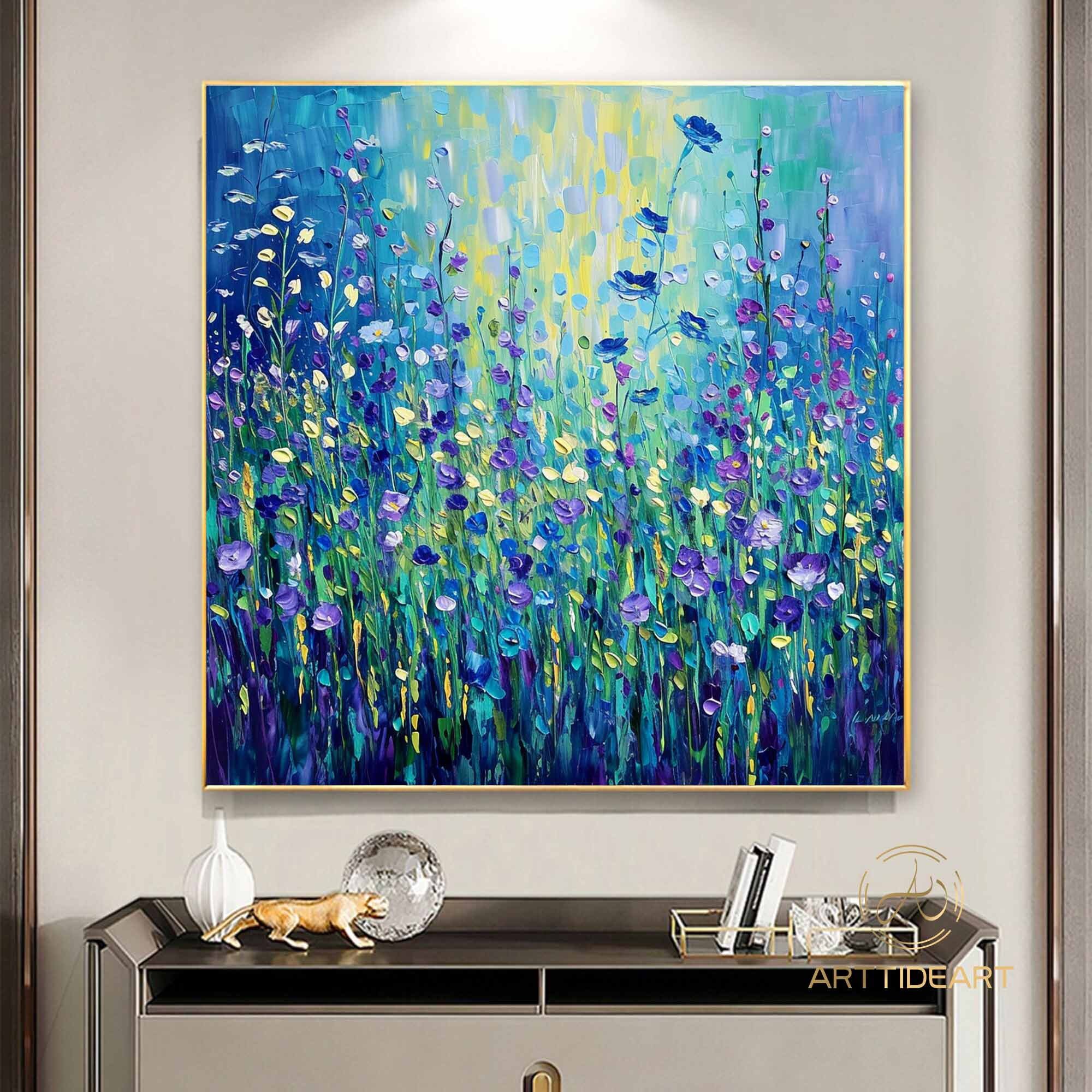 Abstract Floral Oil Painting on Canvas, Green Boho Wall Decor - Etsy