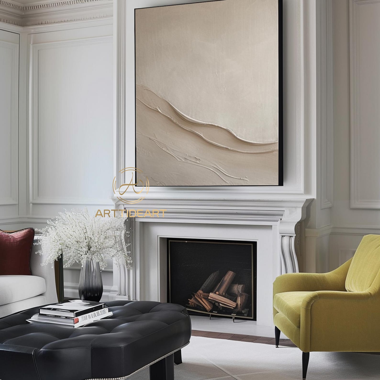 Large Beige Plaster Wall Art Beige Abstract Wave Painting Beige 3D ...