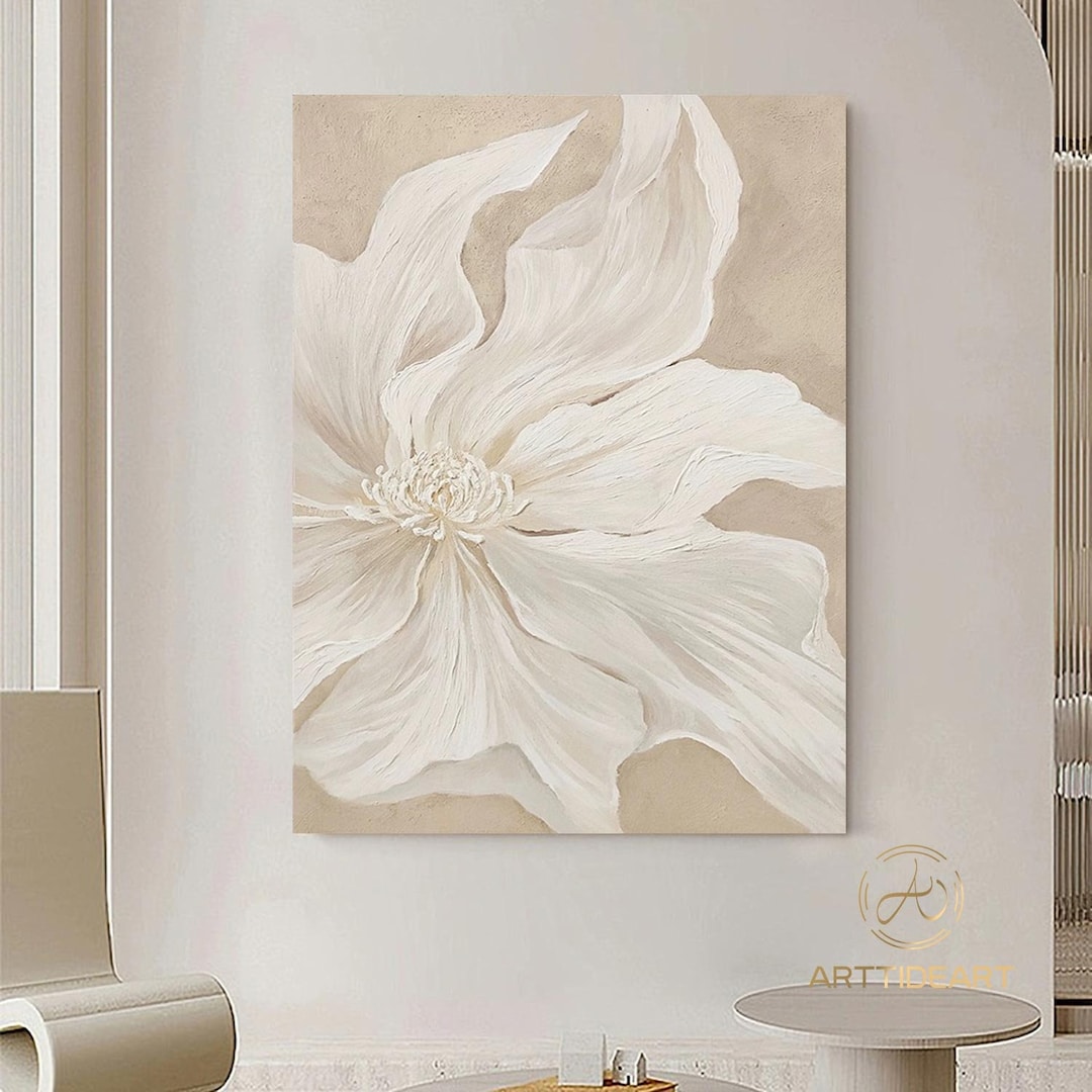 Original White Flower Oil Painting on Canvas: Large Abstract Floral Art ...