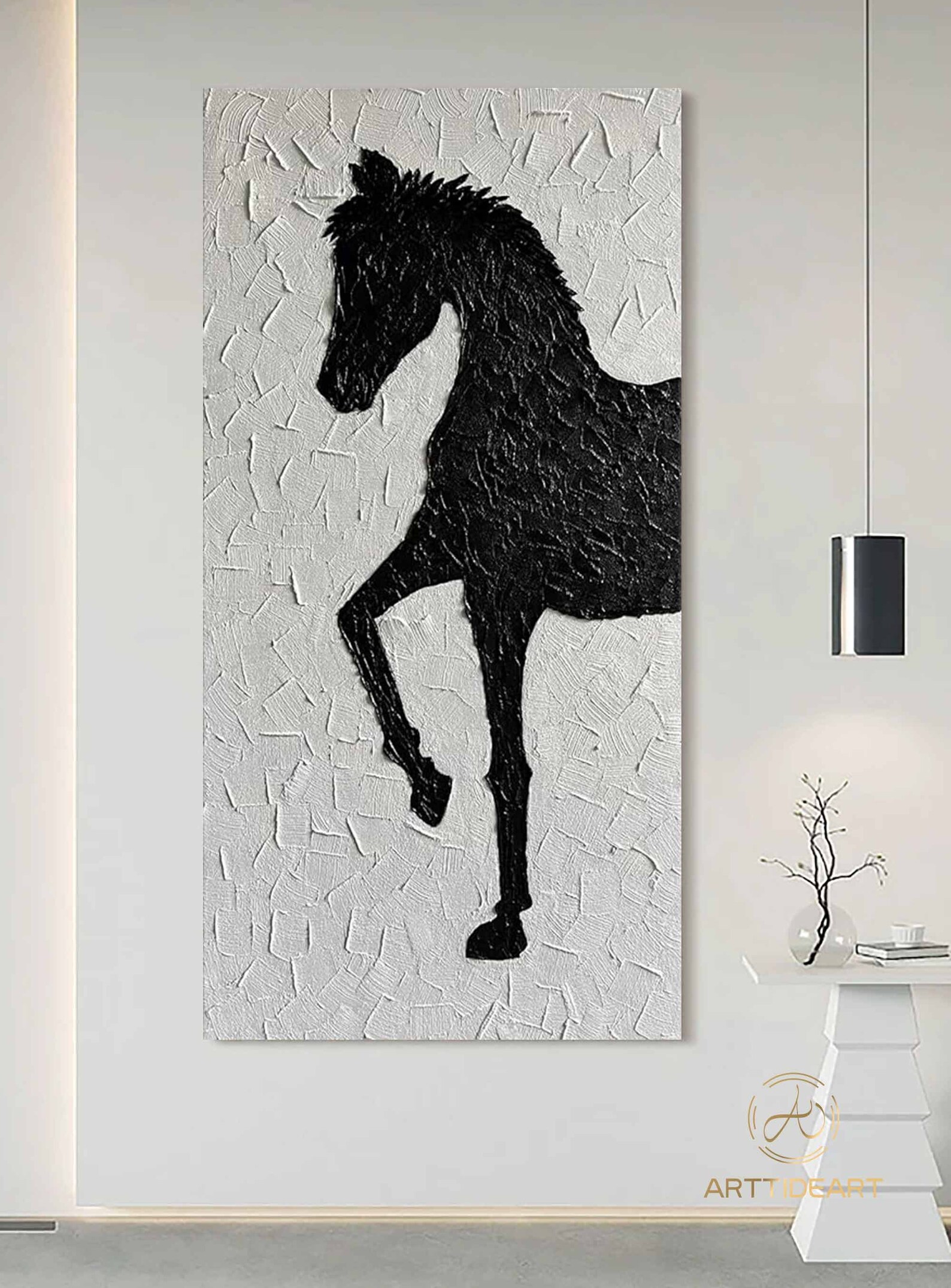 Abstract Black Horse Oil Painting on Canvas: Modern Animal Wall Art - Etsy
