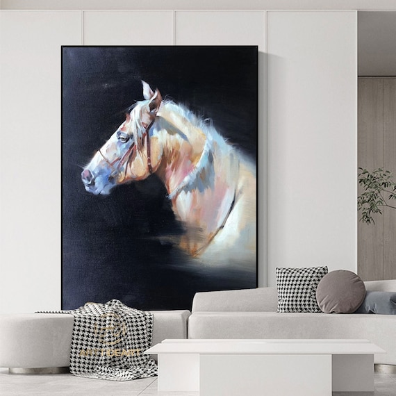 White Stallion Horse Paintinghorse Paintingequine Wall - Etsy
